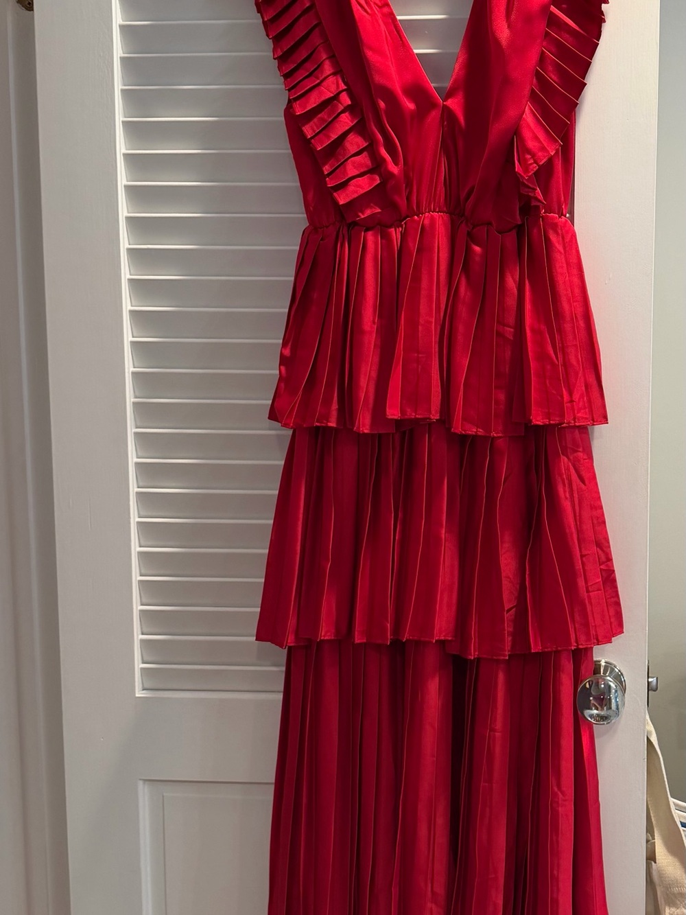 Red Tiered Ruffle V-Neck Women's Dress